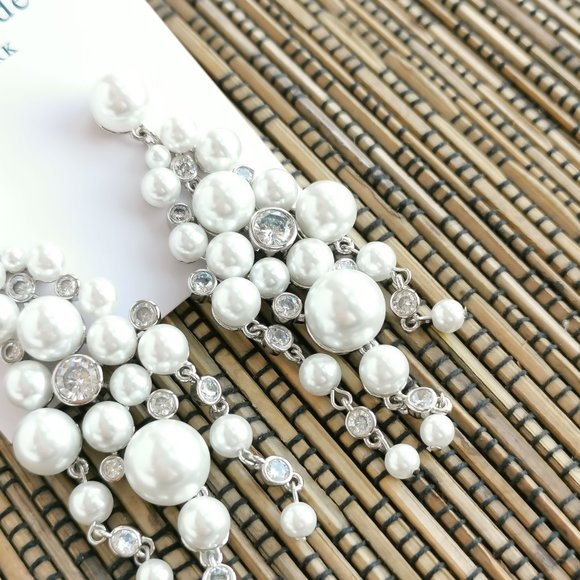 Kate Spade Pearl Caviar Statement Earrings Silver - Picture 2 of 3